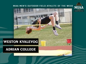 Weston Kvalevog, Adrian, MIAA Men's Outdoor Field Athlete of the Week 5/1/23