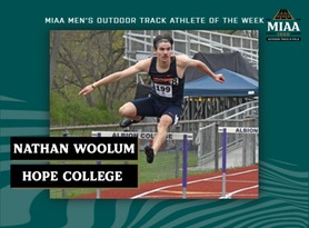 Nathan Woolum, Hope, MIAA Men's Outdoor Track Athlete of the Week 5/1/23