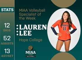 Lauren Lee, Hope, MIAA Volleyball Specialist of the Week 10/10/23