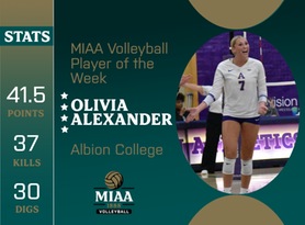 Olivia Alexander, Albion, MIAA Volleyball Player of the Week 10/23/23