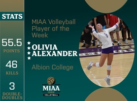 Olivia Alexander, Albion, MIAA Volleyball Player of the Week 9/18/23