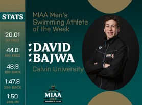 David Bajwa, Calvin, MIAA Men's Swimming Athlete of the Week 12/4/23