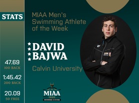 David Bajwa, Calvin, MIAA Men's Swimming Athlete of the Week 2/26/24