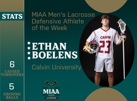 Ethan Boelens, Calvin, MIAA Men's Lacrosse Defensive Athlete of the Week 3/25/24