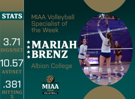 Mariah Brenz, Albion, MIAA Volleyball Specialist of the Week 11/6/23