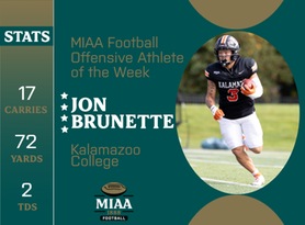 Jon Brunette, Kalamazoo, MIAA Football Offensive Athlete of the Week 10/16/23