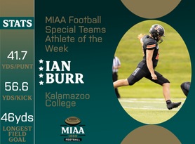 Ian Burr, Kalamazoo, MIAA Football Special Teams Athlete of the Week 10/2/23