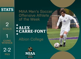 Alex Carre-Font, Albion, MIAA Men's Soccer Offensive Athlete of the Week 10/30/23