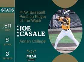 Joe Casale, Adrian, MIAA Baseball Position Player of the Week 4/8/24