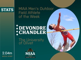 DeVondre Chandler, Olivet, MIAA Men's Outdoor Field Athlete of the Week 4/8/24