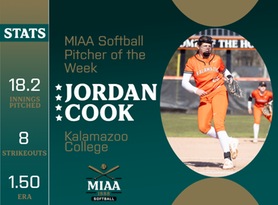 Jordan Cook, Kalamazoo, MIAA Softball Position Player of the Week 4/15/24