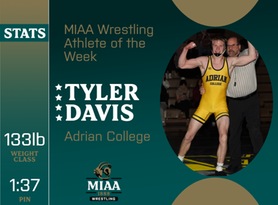Tyler Davis, Adrian, MIAA Wrestling Athlete of the Week 2/12/24