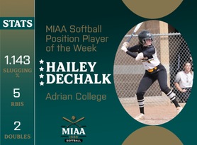 Hailey DeChalk, Adrian, MIAA Softball Position Player of the Week 4/8/24