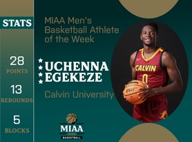 Uchenna Egekeze, Calvin, MIAA Men's Basketball Athlete of the Week 2/19/24