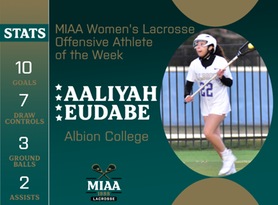Aaliyah Eudabe, Albion, MIAA Women's Lacrosse Offensive Athlete of the Week 4/22/24