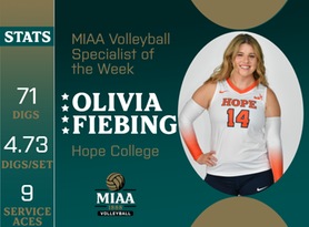 Olivia Fiebing, Hope, MIAA Volleyball Specialist of the Week 10/30/23