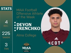 Devon Frenchko, Alma, MIAA Football Offensive Athlete of the Week 11/13/23
