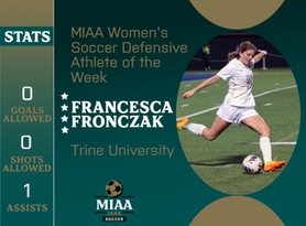 Francesca Fronczak, Trine, MIAA Women's Soccer Defensive Athlete of the Week 9/5/23
