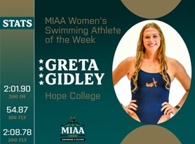 Greta Gidley, Hope, MIAA Women's Swimming Athlete of the Week 11/20/23