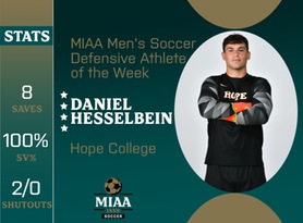 Daniel Hesselbein, Hope, MIAA Men's Soccer Defensive Athlete of the Week 9/5/23