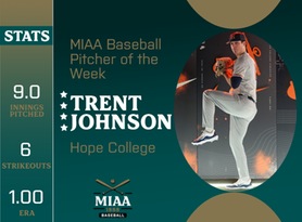 Trent Johnson, Hope, MIAA Baseball Pitcher of the Week 4/1/24