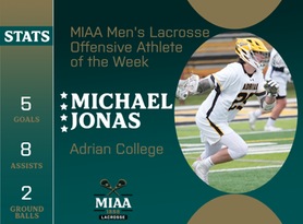 Michael Jonas, Adrian, MIAA Men's Lacrosse Offensive Athlete of the Week 4/22/24
