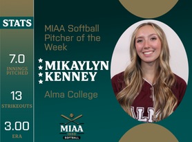 Mikaylyn Kenney, Alma, MIAA Softball Position Player of the Week 3/25/24