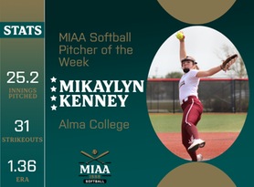 Mikaylyn Kenney, Alma, MIAA Softball Position Player of the Week 3/4/24