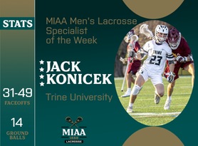 Jack Konicek, Trine, MIAA Men's Lacrosse Specialist of the Week 4/15/24