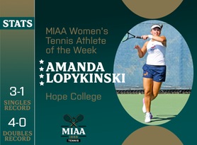 Amanda Lopykinski, Hope, MIAA Women's Tennis Athlete of the Week 9/18/23