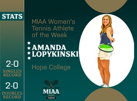 Amanda Lopykinski, Hope, MIAA Women's Tennis Athlete of the Week 1/29/24