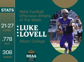 Luke Lovell, Albion, MIAA Football Offensive Athlete of the Week 10/2/23