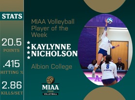 Kaylynne Nicholson, Albion, MIAA Volleyball Player of the Week 11/6/23
