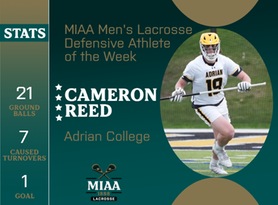 Cameron Reed, Adrian, MIAA Men's Lacrosse Defensive Athlete of the Week 4/22/24