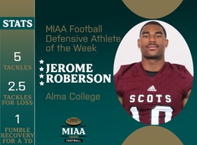 Jerome Roberson, Alma, MIAA Football Defensive Athlete of the Week 10/30/23