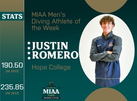 Justin Romero, Hope, MIAA Men's Diving Athlete of the Week 1/22/24