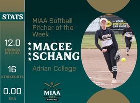 Macee Schang, Adrian, MIAA Softball Position Player of the Week 4/1/24