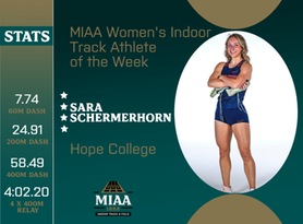 Sara Schermerhorn, Hope, MIAA Women's Indoor Track Athlete of the Week 2/26/24