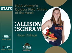 Allison Schram, Hope, MIAA Women's Outdoor Field Athlete of the Week 4/15/24