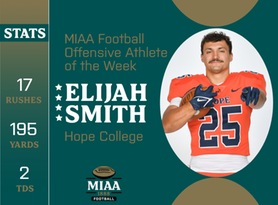 Elijah Smith, Hope, MIAA Football Offensive Athlete of the Week 10/30/23
