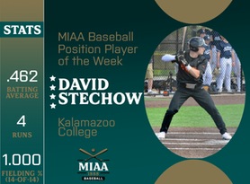 David Stechow, Kalamazoo, MIAA Baseball Position Player of the Week 3/25/24