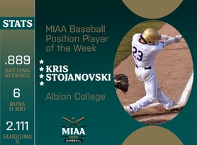 Kris Stojanovski, Albion, MIAA Baseball Position Player of the Week 3/18/24