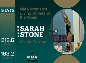 Sarah Stone, Albion, MIAA Women's Diving Athlete of the Week 2/12/24