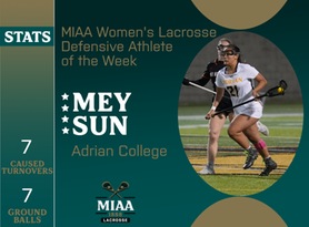 Mey Sun, Adrian, MIAA Women's Lacrosse Defensive Athlete of the Week 3/25/24
