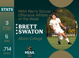 Brett Swaton, Albion, MIAA Men's Soccer Offensive Athlete of the Week 9/11/23