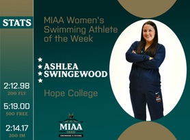 Ashlea Swingewood, Hope, MIAA Women's Swimming Athlete of the Week 2/5/24