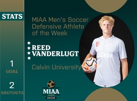 Reed VanderLugt, Calvin, MIAA Men's Soccer Defensive Athlete of the Week 11/6/23