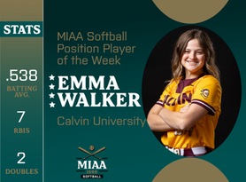 Emma Walker, Calvin, MIAA Softball Position Player of the Week 4/15/24