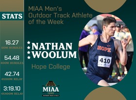 Nathan Woolum, Hope, MIAA Men's Outdoor Track Athlete of the Week 3/18/24