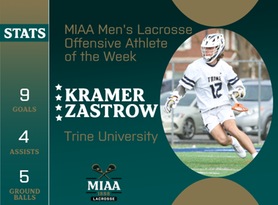 Kramer Zastrow, Trine, MIAA Men's Lacrosse Offensive Athlete of the Week 3/25/24